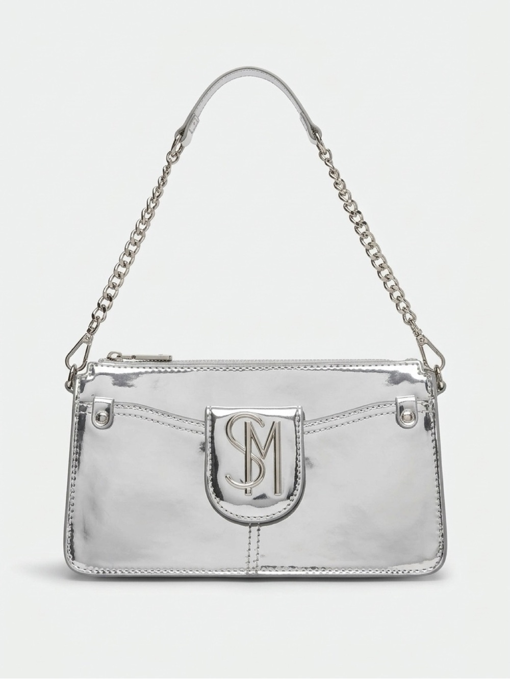 Steve Madden Silver Metallic Chain-Handle Shoulder Bag